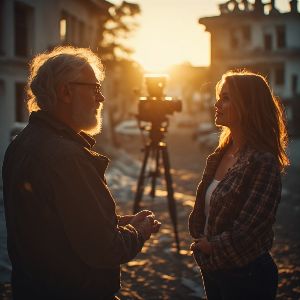 Directing a scene on set